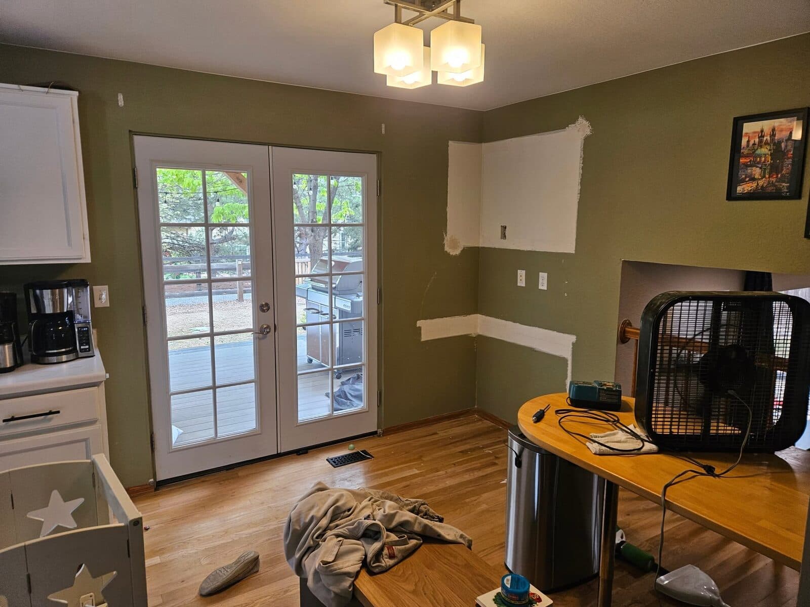 Room with olive-green painted walls
