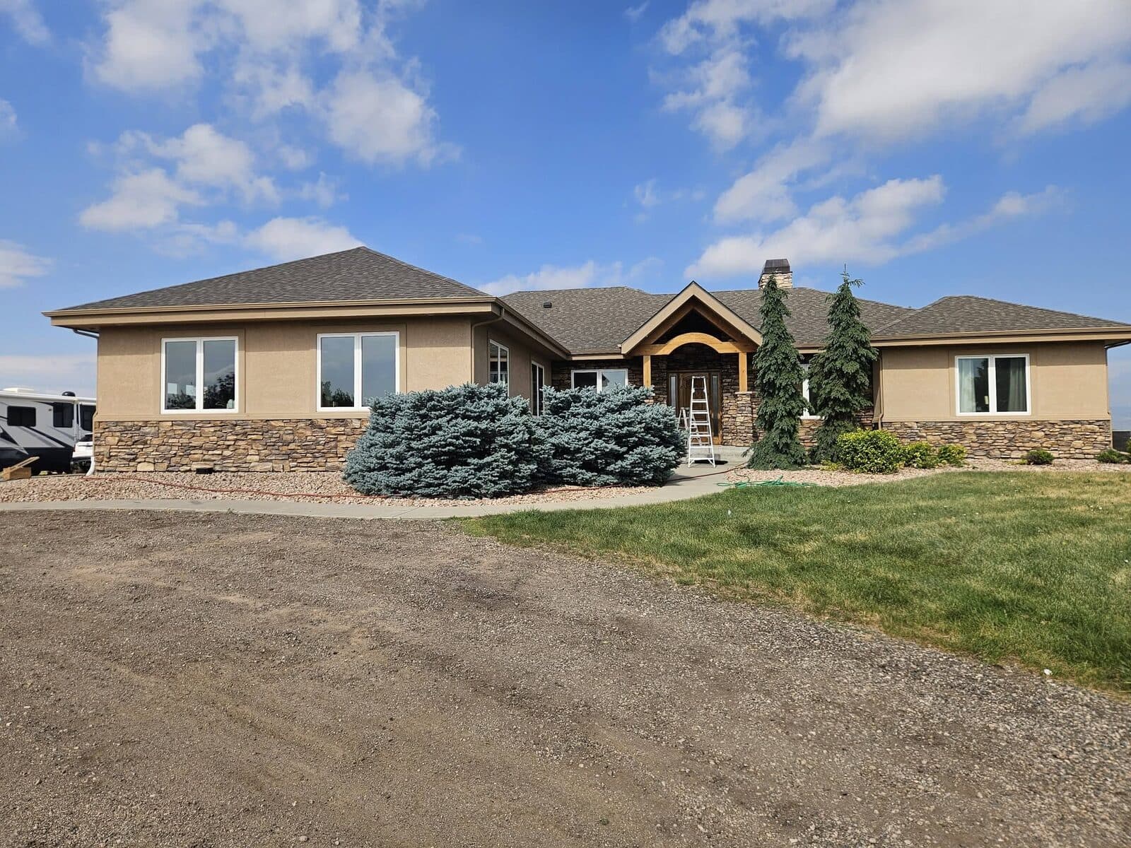 Exterior · stone & stucco ranch